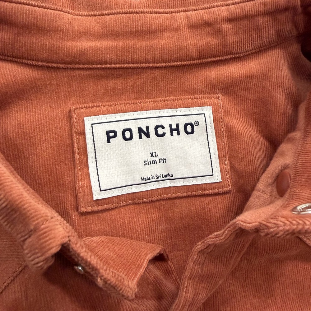 Poncho Shirt Mens XL Slim Fit Burnt Orange Pearl Snap Corduroy Long Sleeve - Picture 9 of 13